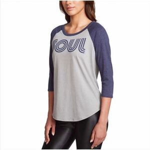 Chaser Soul Grey Blue Baseball Jersey Knit 3/4 Sleeve T-shirt S